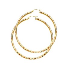 14K Tri Color Gold 3mm Diamond Cut Hoop Earrings for girls