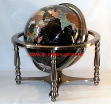 Last 2! 20" Tall Black Ocean Silver Leg table Gem Gemstone Globe w 50 ST Stones