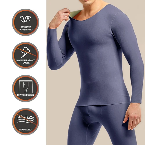 Herren Fleece Gefüttert Thermo Unterwäsche Set Warm Langarm Long Johns Oberteil & Unterteil - Bild 3 von 17