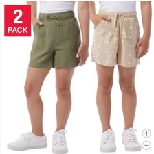 32 Degrees Cool Youth's 2 Pack Linen Shorts, Green, M-10/12