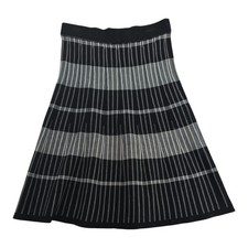 EST. 1946 Women's Black Gray Striped Pleated A-Line Knit Skirt Size Large