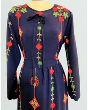 Elegant Navy Women  s Abaya   Embroidered, Long Sleeves