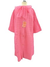 Vintage Lisanne Hot Pink Quilted Dressing Gown Robe Sz 40 Tie Neck NOS Barbie