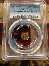9999 Fine Egyptian King Tut Au Gold private issue undated 1/200 Oz PCGS MS 69
