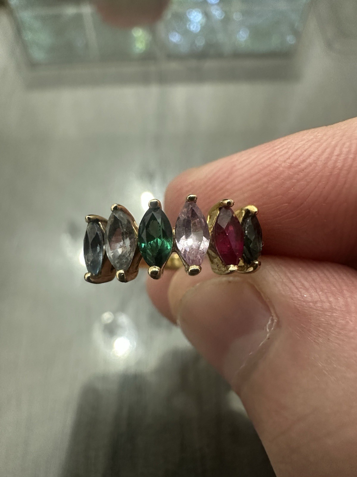 Solid 14k Yellow Gold Ruby Sapphire Emerald Marqu… - image 3