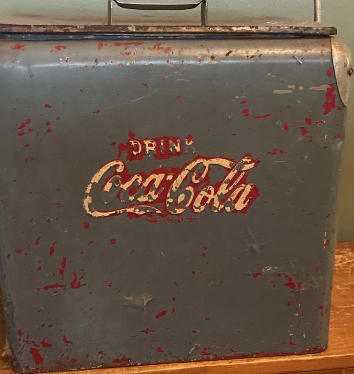 Coca-Cola Drink Coca-Cola Metal Cooler Ice Chest blue/Red Patina