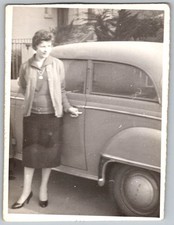 Vtg B&W Snapshot Woman Inge Next To Classic Car Viernheim Germany Style 1950s