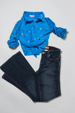 Old Navy Girls Flare Jeans Dark Blue Size 12 Slim Denim Casual