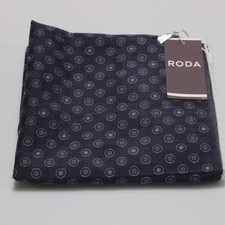 Roda NWT Cotton / Silk Blend Pocket Square In Blue Geometric Print Made in Italy