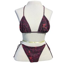 Vintage Victoria's Secret Sheer Mesh Animal Print Side Tie String Bikini XS/S