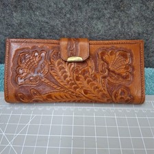 Vintage Mexican Hand Tooled Leather Clutch Wallet Hecho En Mexico