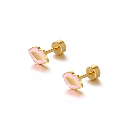 18 g Titan Lip Kiss Ohrstecker für Damen goldfarben chirurgischer Edelstahl