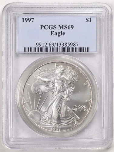 1997 1oz Silver American Eagle MS69 PCGS 13385987