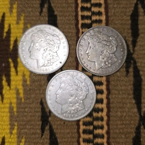 1921 Morgan Silver Dollar $1 Coins Lot of 3 Circulated 0.9 Fineness