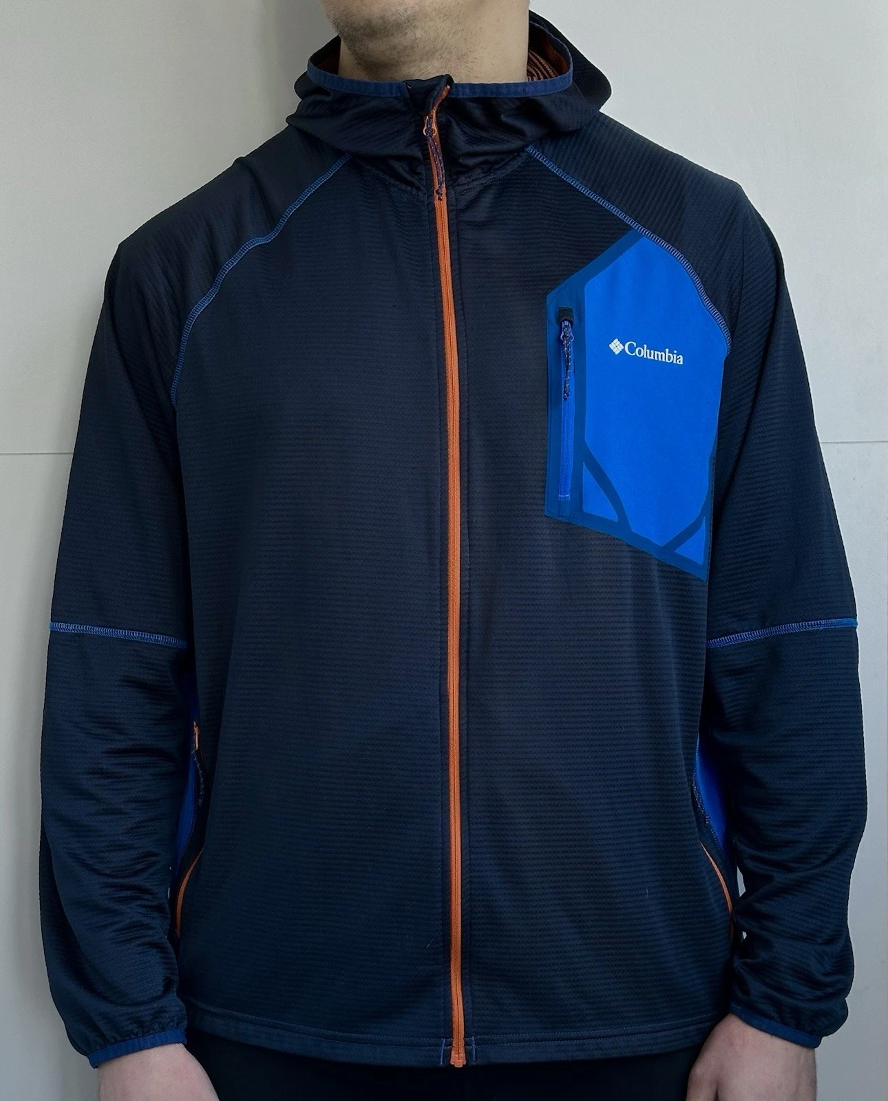 Columbia Men’s Windbreaker Hooded Jacket Outdoor Hiking Full Zip Blue Size XXL
