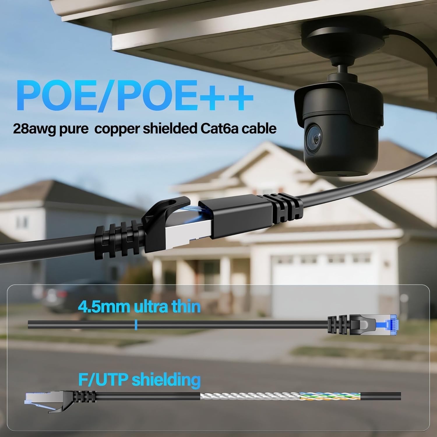Cat6A Ethernet Cable Shielded 10Gbps 50 ft, Slim Shielded F/UTP Ethernet Cabl...