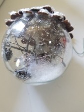 RUSTIC PINECONE GLASS SNOW SCENE CHRISTMAS 3.75 DIAMETER ORNAMENT