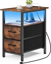 Vagusicc Nightstand with Charging Station and LED Lights, 1, Rustic Brown