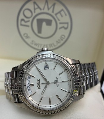 Automatikuhr ROAMER Herren Swiss made Tag-Datum Saphirglas 202758 Weiß Edelstahl