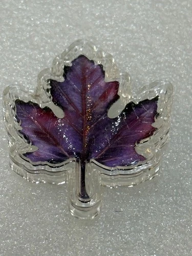 Rare 5 grams .999 Silver Maple Leaf Shaped Bar ~ Purple Colored
