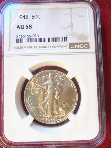 1945 Walking Liberty half dollar NGC AU58  Very Bright Luster Eye Appeal +