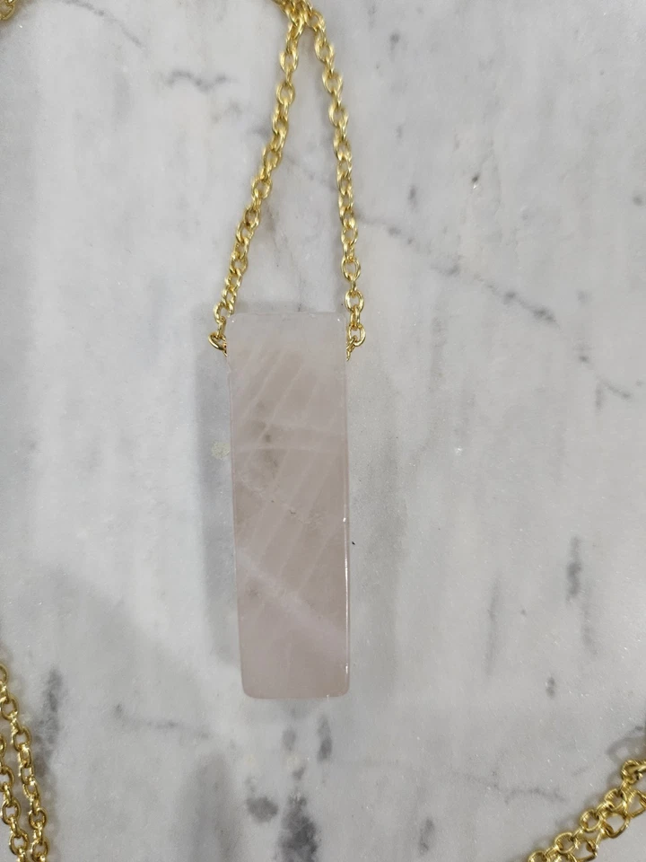 Розовый кварц бар подвеска позолоченное ожерелье, 20 дюймов цепочка - Изображение 3 из 3