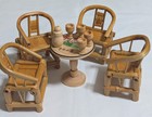 Vtg NOS Asian Miniature Dollhouse Furniture Rattan Bamboo Chairs Table Teaset  — photo 1