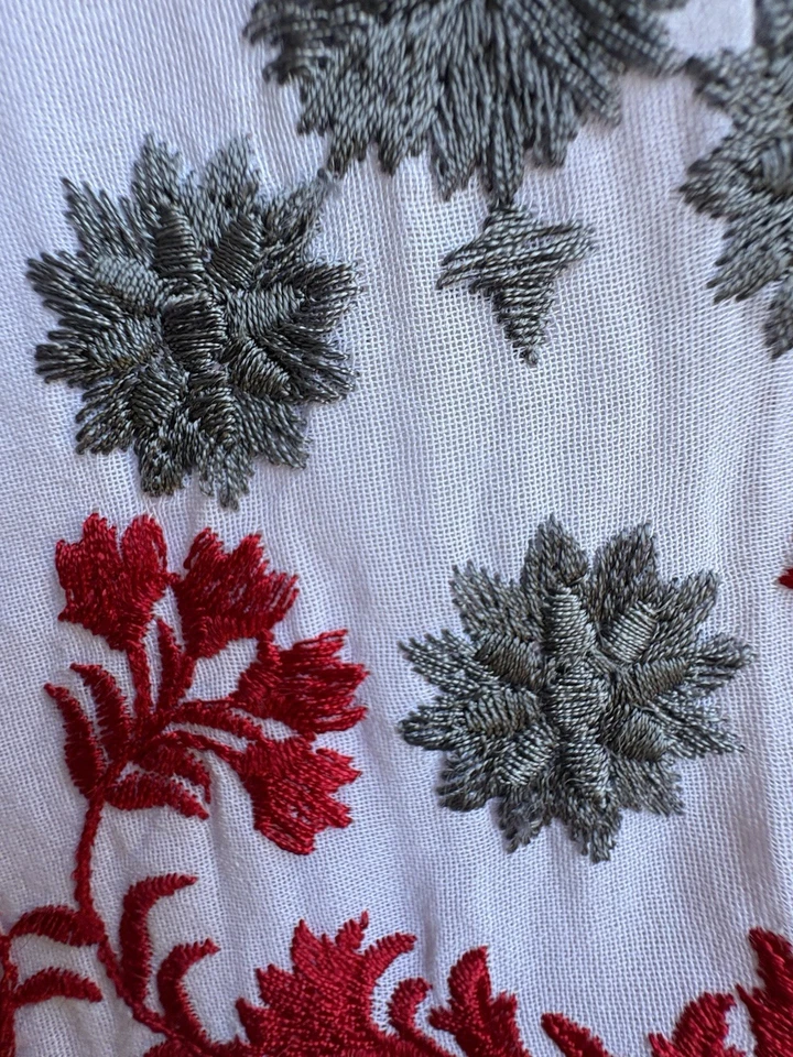 Túnica Kurta vintage hecha a mano - bordado crewel rojo y gris, HERMOSA Foto 4 de 4