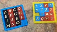 set of 2 vintage plastic slide puzzles - alphabet letters - 1970s fidget toy