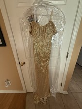 Formalwear Outlet Gold Sequin Sweetheart Long Gown Short Sleeve Women's Dress
