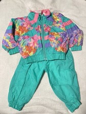 Vintage 90s London Fog Kids Windbreaker Set Youth M Color-block Floral Retro