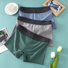 Mid Rise Cotton Boyshort Panties Striped Women's Breathable Underwear 3 Pcs