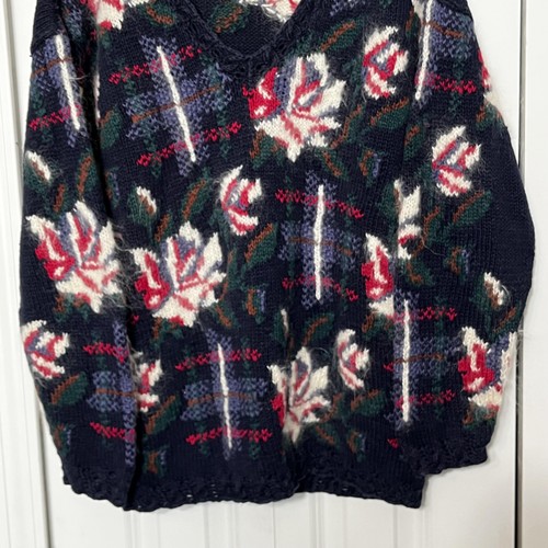 Vintage Shaggy Mohair Hand Knit Paris Sweater 80s Floral Rose Grunge Kurt Cobain, $75 - Photo 5