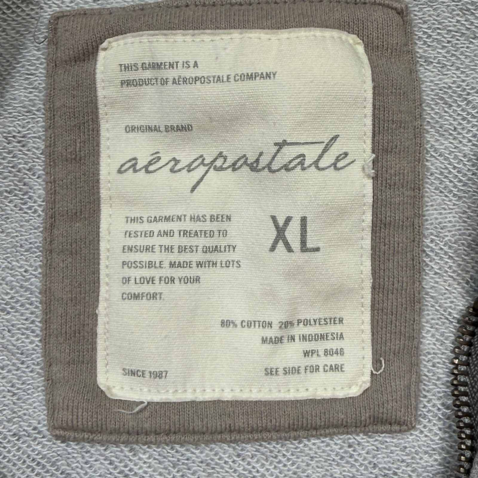 Aeropostale Full Zip Hoodie Heather Gray Applique Logo Y2K Skater XL image 7