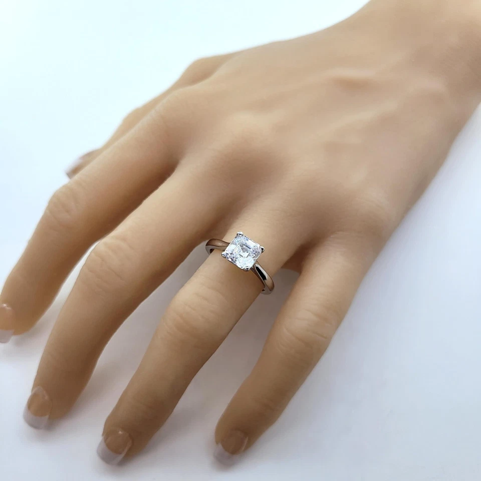 Platinum Plated 925 Sterling Silver 3 CTW Asscher CZ Solitaire Ring - Size 5.5 - Image 3 of 4