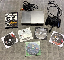Sony PlayStation 2 Slim Silver SCPH-90001 w/ Controller, Cables, 6 Games