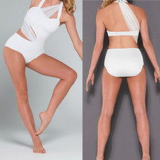 Kelle dance costume white cream leotard cutout ILLUSIONS 5404 teen