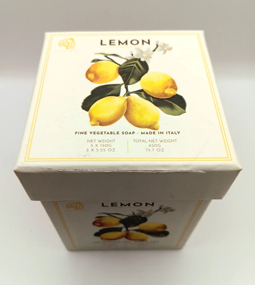 Alchimia Fine Italian Vegetable Soap Lemon Gift Box Set 3 Bars Round 5.25oz NIB  - Image 4 of 4