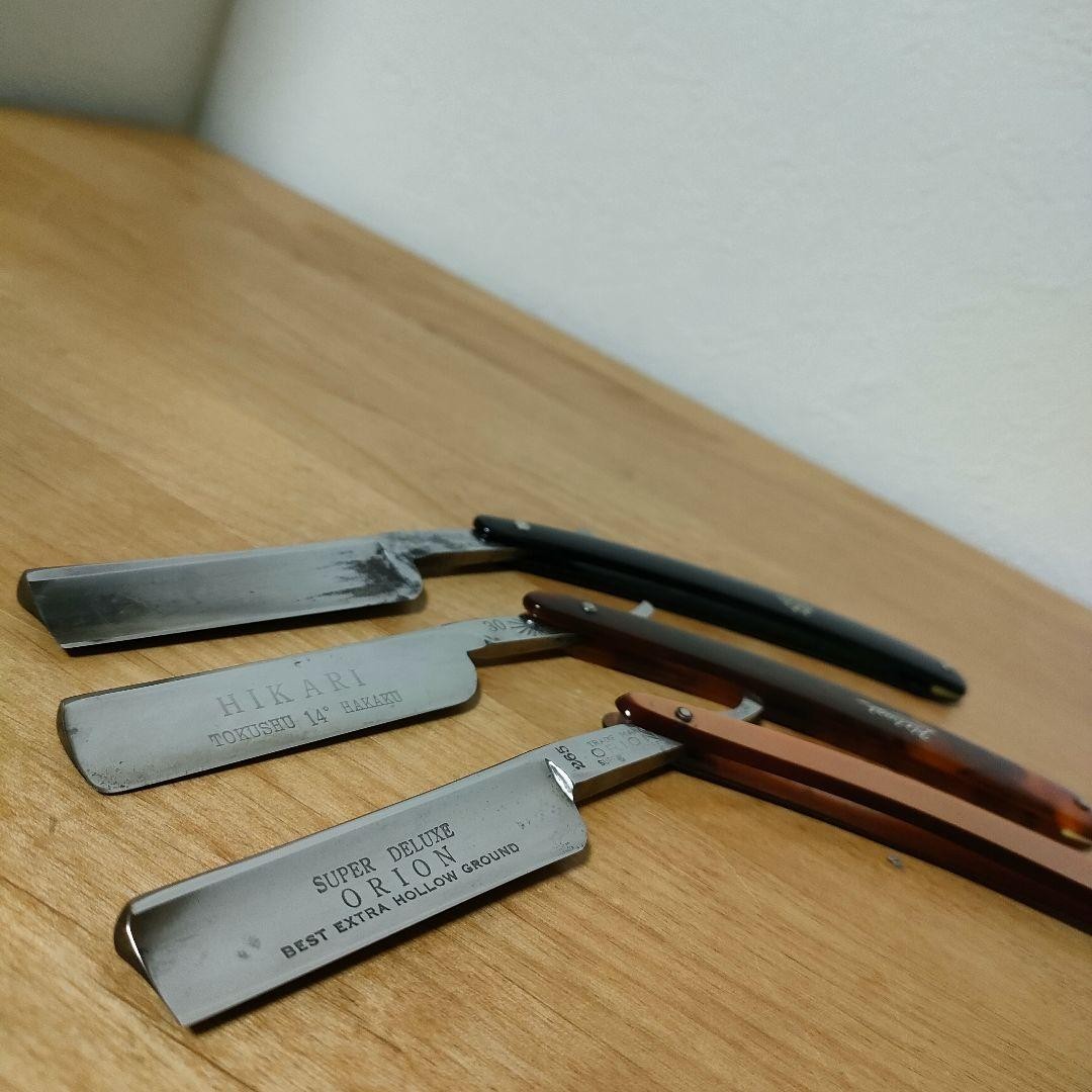 Vintage Japanese Straight Razor Set x5 KIKUBOSHI HIKARI