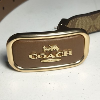 COACH Signature Buckle Cut To Size Reversible Morgan Belt 25mm Khaki Saddle Tan