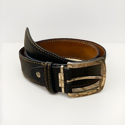 Links & Kings Italian Smooth Leather Golf Belt Black Contrast Stitch Sz 32