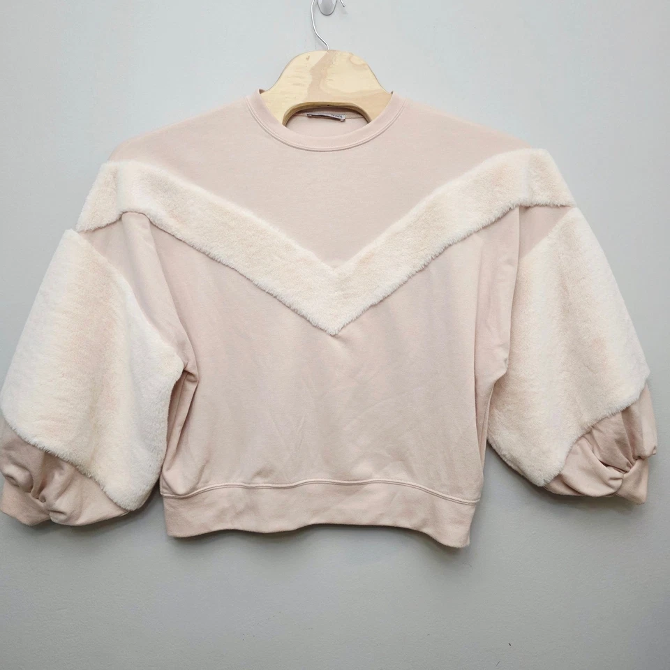 Pulôver Zara Feminino Bege Pele Sintética Sotaque Pequeno Fofo Moda Tamanho Grande - Imagem 2 de 4