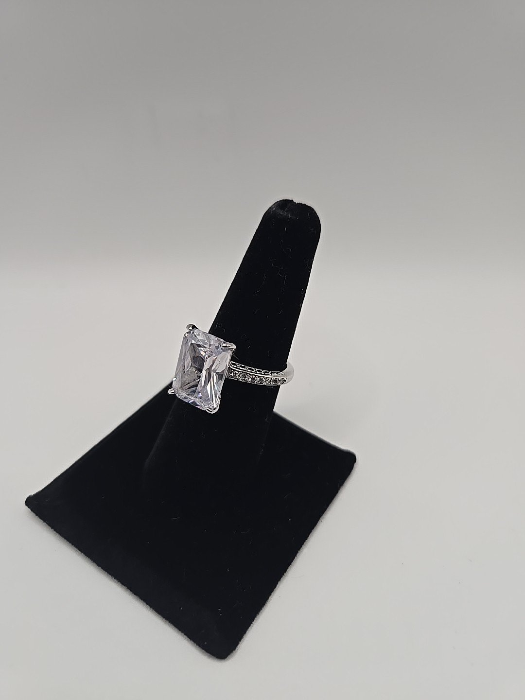 Large Rectangular Rhinestone Silver Tone Engageme… - image 2