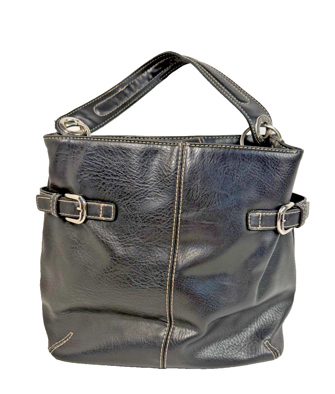 Vintage 90s Y2K TOMMY HILFIGER Leather Satchel Handbag Shoulder Bag BLACK
