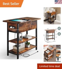 End Table with Charging Station, Flip Top Side Table with USB Ports and Outle...