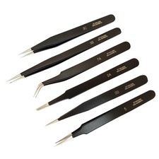 Tweezers Set of 6   Black Epoxy Coated  Anti-Magnetic  5, OO, 2A, 7A, SS, 3C