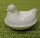 Hen in a Basket Milk Glass Chicken Antique Vintage Candy Dish Nesting Bowl
