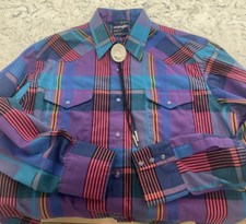 Vintage Wrangler Western Shirt Mens Plaid Cowboy Cut Pearl Snap Mens Size M/L