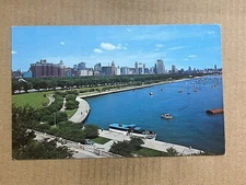 Postcard Chicago IL Illinois Downtown Skyline Grant Park Harbor Boats Vintage PC