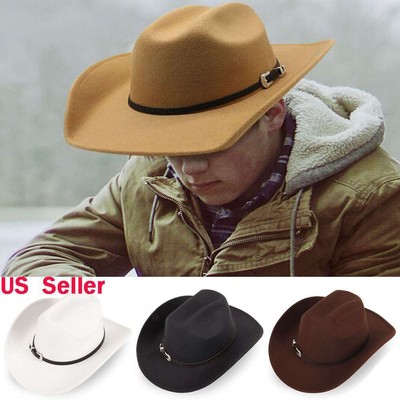Men's Women's Classic Western Cowboy Cowgirl Belt Fedora Hat Outdoor Wide Brim